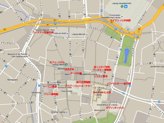 ライプツィヒ市街地中心部の案内地図